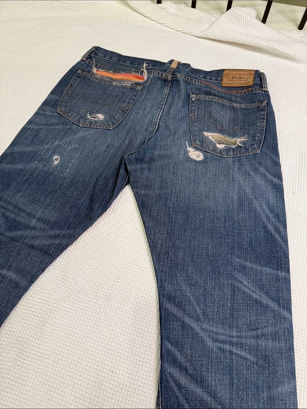 POLO Ralph Lauren Blue Distressed Jeans with Colorful Patchwork 34x30 - Picture 11 of 12